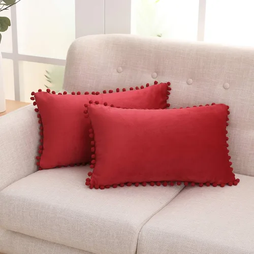 Miniatura 29 de Deconovo Juego de 2 fundas de almohada de terciopelo, 26 x 26 pulgadas, color azul, suaves pompones cuadrados con funda de cremallera oculta