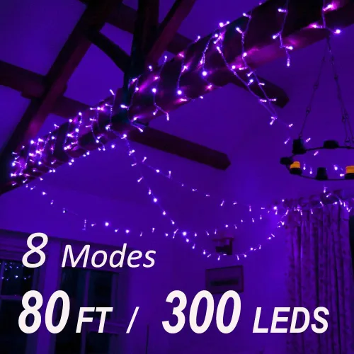 Miniatura 4 de Solhice Cadena de luces de 80 pies en negro para fiesta luminosa, 300 luces LED en negro, luces de hadas de Navidad con control remoto, enchufables