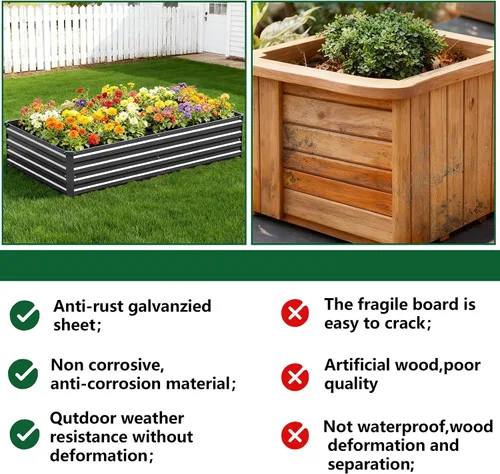 Miniatura 7 de Vengarus Kit de cama de jardín galvanizado elevado de 6 x 3 x 1 pies (paquete de 2), maceta de metal para exteriores, contenedor rectangular de Negro