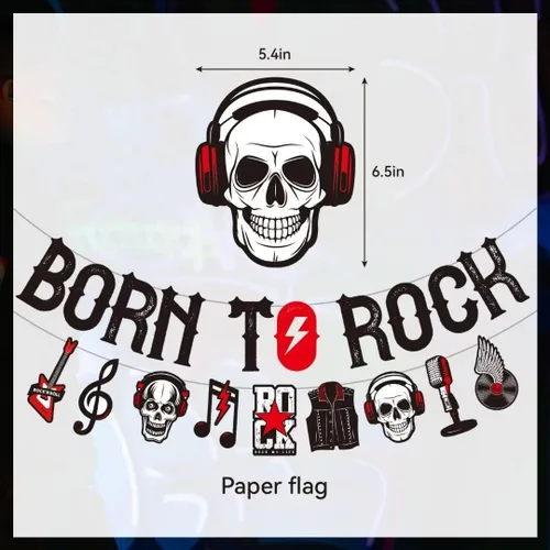Miniatura 8 de LARRAZABAL Las decoraciones de fiesta de rock and roll incluyen pancarta con purpurina Born to Rock, remolinos colgantes de rock and roll y centros