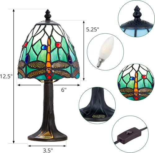 Miniatura 2 de Lámpara de mesa con diseño de libélula, pequeña lámpara de mesa estilo Tiffany Rsbrillialite Small Tiffany Lamp, Dragonfly Stained Glass Table