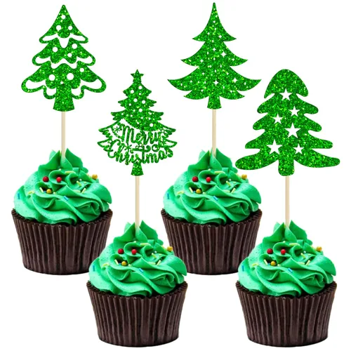 Miniatura 16 de Gyufise 24 piezas Adornos para cupcakes de jengibre de Navidad con purpurina, adornos para cupcakes de jengibre para revelar el género, púas