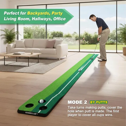 Miniatura 6 de SENSECLUB Verde de Golf Interior Plegable, Juego de Alfombra de Golf, Regalos de Golf para Hombres con Sistema de Recolección de Bolas