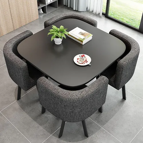 Miniatura 8 de Juego de mesa de comedor cuadrada con sillas, mesa de cocina compacta y 4 sillas, mesa de conferencias moderna con sillas, mesa de recepción