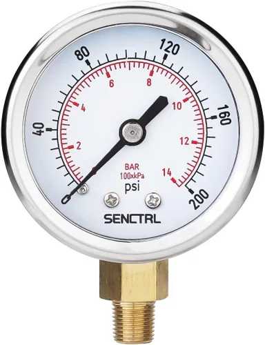 Miniatura 18 de SENCTRL Medidor de presión de 200 psi, tamaño de dial de 2 pulgadas, montaje trasero 1/4 NPT, impermeable, caja de acero inoxidable, para filtro