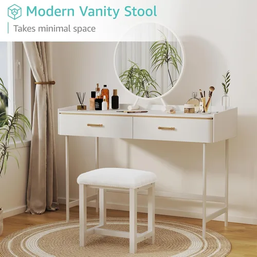 Miniatura 3 de Taburete Pequeño de Tocador, Lindos Taburetes de Tocador con Suave Cojín de Pelo Sintético de Conejo, Silla de Maquillaje Blanca para Espacios
