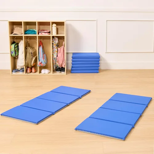 Miniatura 8 de ECR4Kids Alfombrilla de descanso plegable para uso diario, 4 secciones, 1 pulgada, almohadilla para dormir, azul/gris, paquete de 5