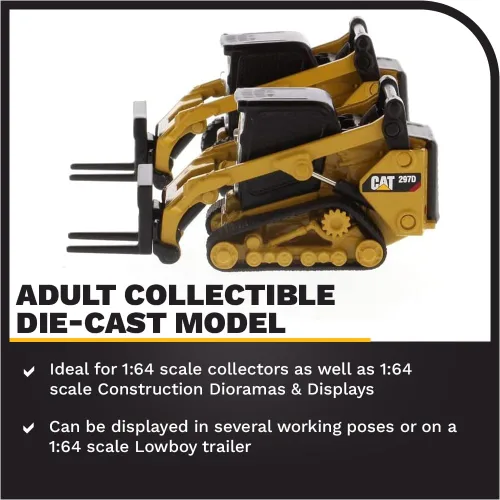 Miniatura 3 de Diecast Masters Cargador de minicargadora Caterpillar 272D2 a escala 1:64 y accesorios de fijación de riel compacto 297D2, equipo de construcción