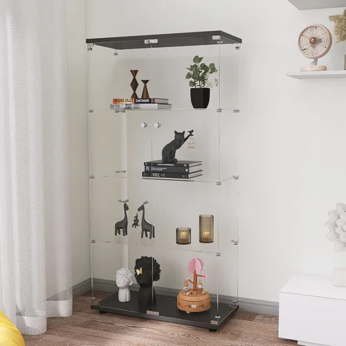 Vitrina de cristal de 64 pulgadas de alto, gabinete de 4 estantes con puerta de vidrio de la colección Curio, vitrina de trofeos con cerradura,