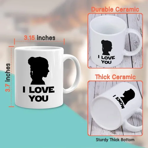 Miniatura 4 de Taza de café para parejas, 11 onzas, color blanco, I love you i know Relationship Lovers Partner