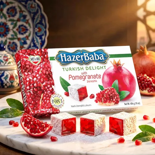 Miniatura 7 de Hazer Baba - Caramelos turcos, sabor a granada y zereshk, 16 onzas (paquete de 1), caja de aperitivos gourmet, aperitivo tradicional, vegano, lokum