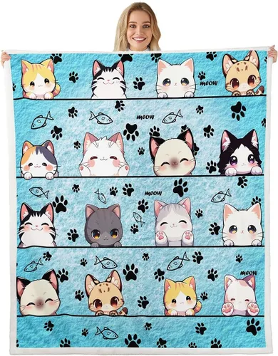 Miniatura 23 de Manta de franela de animales de dibujos animados para todas las estaciones, manta de cama azul con estampado de amor Kawaii para decoración
