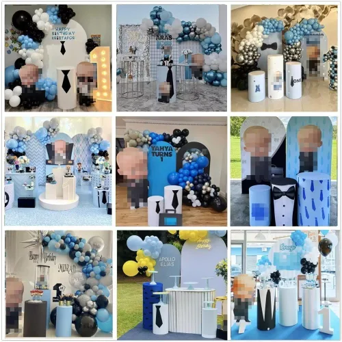 Miniatura 4 de Fundas de mesa cilíndrica con temática de jefe y bebé, funda de pedestal para fiesta de cumpleaños, cubierta elástica para zócalo, baby shower