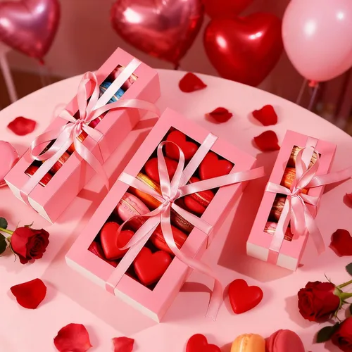 Miniatura 2 de HAPPY POTATO Paquete de 25 cajas de macarrones para 6, 7.2 x 1.9 x 1.9 pulgadas, cajas de embalaje de macarrones, cajas de macarrón rosa