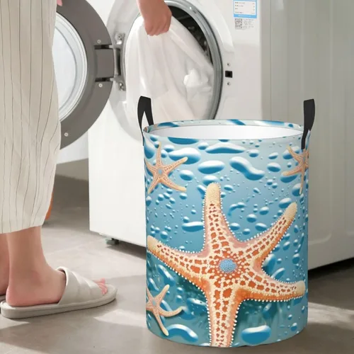 Miniatura 7 de Beautiful starfish print Circular Hamper Waterproof Storage Bin Organizer Basket Laundry Hamper With Handles For Clothes Toys Small
