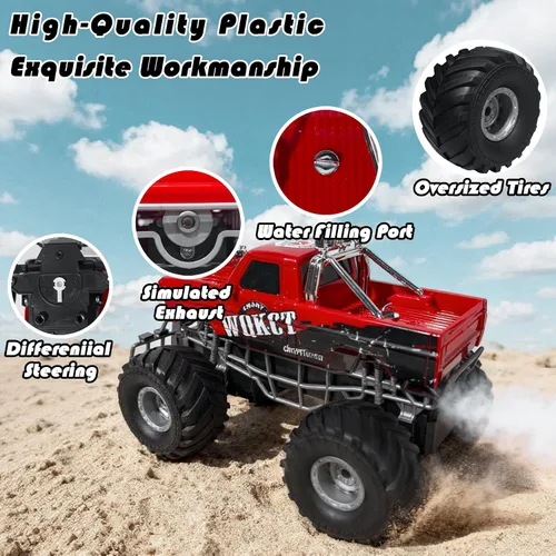 Miniatura 3 de Camión Monstruo RC de Alta Velocidad de Nivel de Entrada rojo con Luz y Rociador 2.4GHz Vertical Rotación 360° 4WD Camiones Monstruo Coches RC, 20+