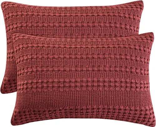 Miniatura 93 de PHF Fundas de almohada con tejido de gofre de 24" x 24", paquete de 2, funda de almohada cuadrada 100% algodón para decoración de ropa de cama, sin