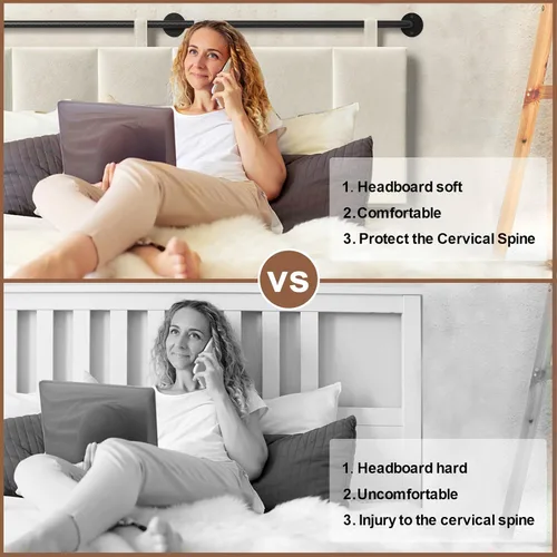 Miniatura 7 de BSHOMGI Cabecera, Cabeceras Tamaño Queen Montadas en Pared Cabecera de Cama con Cabeceras Solamente Altura Ajustable Beige Cabeceras para Dormitorio