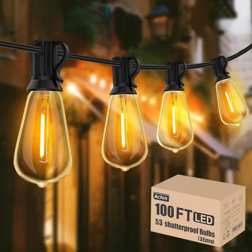 Miniatura 13 de Achin - Cadena de luces para exteriores de 100 pies G40 Globo de patio, luces LED impermeables al aire libre con 50+2 bombillas LED irrompibles