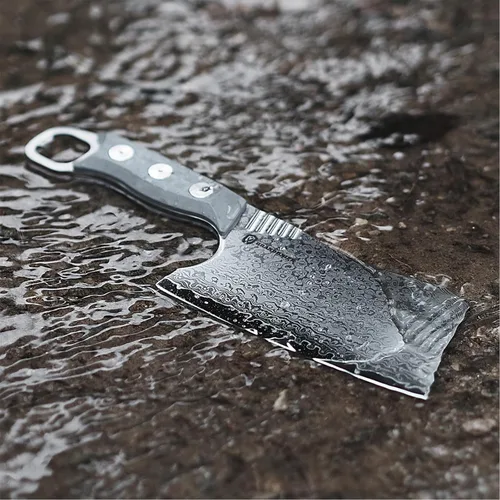 Miniatura 6 de Cuchillo de carnicero, cuchillo de chef de 6 pulgadas con funda, cuchillo de carnicero de espiga completa con mango verde G10, acero de damasco