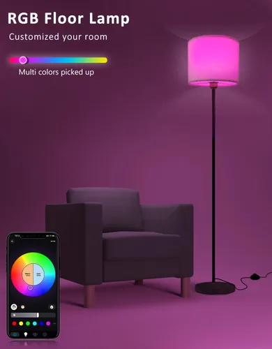 Miniatura 3 de YHW Lámpara de pie para sala de estar compatible con Alexa y Google, pantalla de lino blanco LED lámpara de pie alta y brillante lámpara de pie Beige