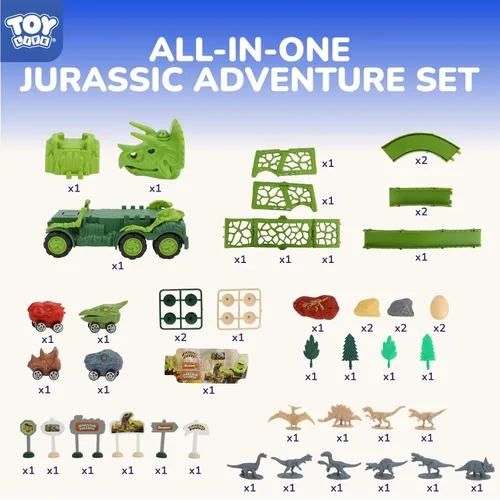 Miniatura 3 de TOY Life Camión de Dinosaurio Jurásico con Pista y Luces y Sonidos, Juguetes de Dinosaurio Triceratops para Niños de 3 a 5, Juego de Transporte
