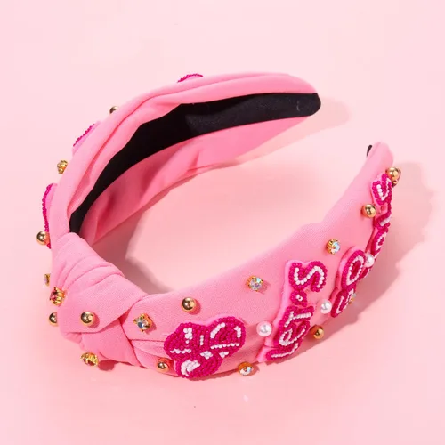 Miniatura 2 de Diadema occidental YEEHAW con diamantes de imitación de cristal, diadema de cuentas rosa intenso, diadema de nudo ancho adornado, diadema de vaquera