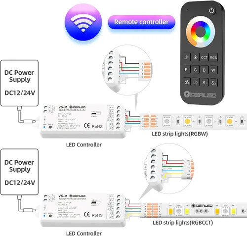 Miniatura 6 de GIDEALED Controlador LED RGBCCT inalámbrico de 5 canales 2.4G con control remoto RF, atenuación 5 en 1 RGBWW LED Strip Controller para RGBW RGBWW