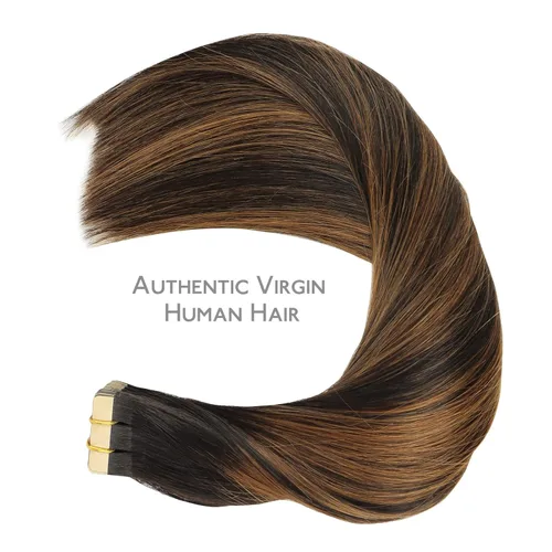 Miniatura 5 de WENNALIFE - Extensiones de cabello humano real adhesivas, 20 piezas, 1.76 oz (50 g), 18 pulgadas, negro natural a marrón castaño mezclado