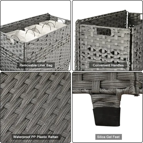 Miniatura 4 de OIAHOMY Cesta de ropa sucia con tapa, cesta de ropa de 140L con 3 bolsas extraíbles con forro, cesta plegable con tapa, cesta de mimbre sintético