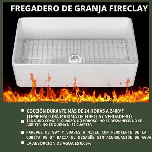 Miniatura 2 de TUKTUK Fregadero de Granja Blanco de 30 pulgadas, Fregadero de Granja de Arcilla Refractaria con Delantal Frontal, Fregadero de Cocina de Un Solo