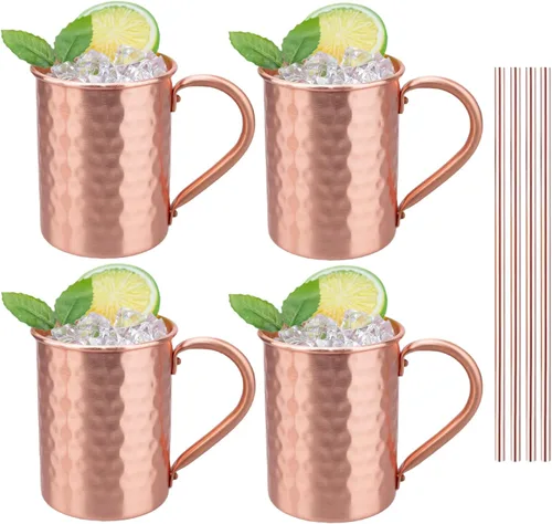 Miniatura 10 de TJ Moscow Mule - Juego de 2 tazas de cobre 100% puro de 14 onzas, tazas de cobre hechas a mano, resistentes al deslustre, regalo para bebidas frías