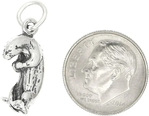 Miniatura 2 de Dije tridimensional de plata de ley oxidada con nutria, Plata esterlina