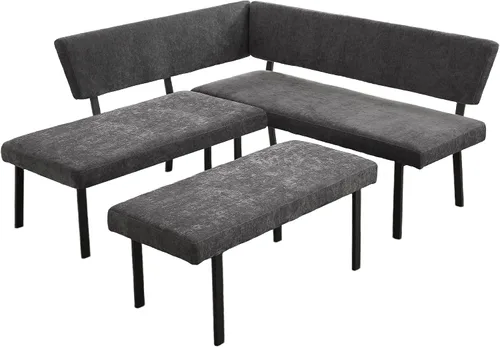 Miniatura 12 de HIPIHOM Moderno banco de comedor en forma de L, sofá esquinero tapizado de tela de 67 pulgadas con patas de metal para rincón de cocina, sala