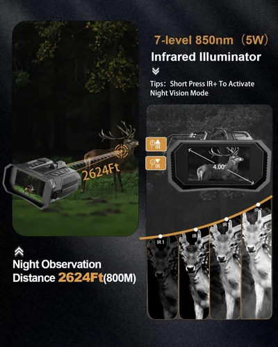 Miniatura 5 de Gafas de visión nocturna 4K con telémetro, binoculares de visión nocturna con zoom de 16X, pantalla LCD de 4 pulgadas con infrarrojos, batería