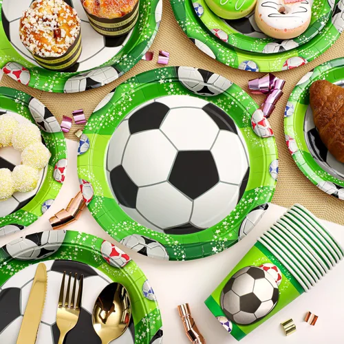 Miniatura 4 de Soccer Party Supplies - Juego de vajilla de papel de cumpleaños de 102 piezas con temática deportiva para niños, incluye platos de 9 pulgadas