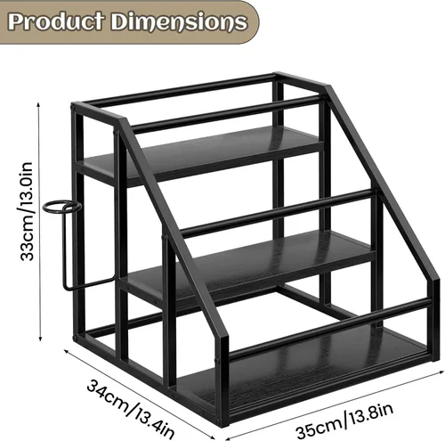 Miniatura 8 de Organizador de jarabe de café, estantes para especias, soporte para botellas de jarabe para barra de café, 3 niveles para 12 botellas, estantes