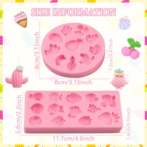 Miniatura 5 de Moldes de fondant de frutas para decoración de pasteles, 2 piezas, mini fresa, piña, plátano, caramelo, chocolate, molde de silicona para cupcakes