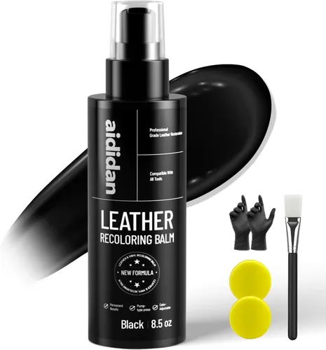 Bálsamo recolorante de cuero negro, restaurador de color y pintura de sofá de 8.5 onzas, renovación de color desteñido y reparación, kit de bálsamo