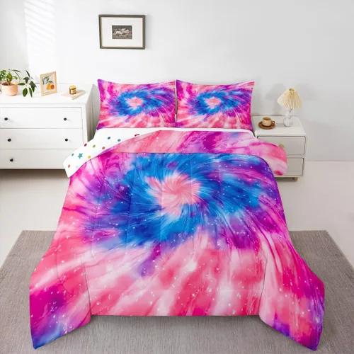 Miniatura 16 de Erosebridal Juego de edredón de teñido anudado psicodélico en espiral, tamaño individual, juego de ropa de cama bohemio con remolinos de acuarela