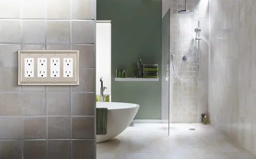 Miniatura 6 de Henne Bery Sunken Pearls - Placa decorativa de pared resistente para interruptor, cubierta para tomacorrientes (decorador cuádruple, níquel satinado)