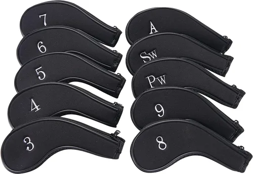Miniatura 5 de Neopreno Cremallera Golf Club Hierro Cabeza Cubiertas Hierro Cubiertas 10pcs/Set Negro&blanco