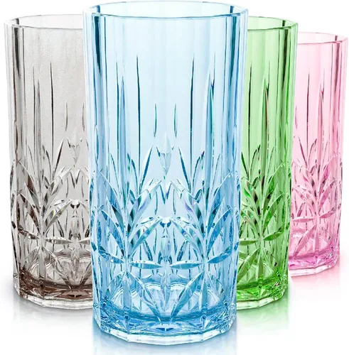 BELLAFORTE Vaso alto irrompible de Tritan, juego de 4, 18 oz - Vasos Myrtle Beach para beber - Vasos de plástico irrompibles para regalos, fiestas -