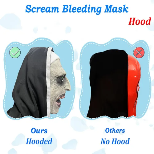 Miniatura 7 de Máscara de terror de monja 2024, máscara de disfraz de cabeza completa con collar de cruz para fiesta de Halloween