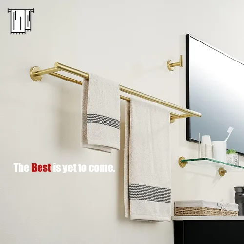 Miniatura 4 de JQK - Barra doble para toallas de baño, oro cepillado de 30 pulgadas, toallero de acero inoxidable 304 de 0.8 mm de espesor para baño, soporte