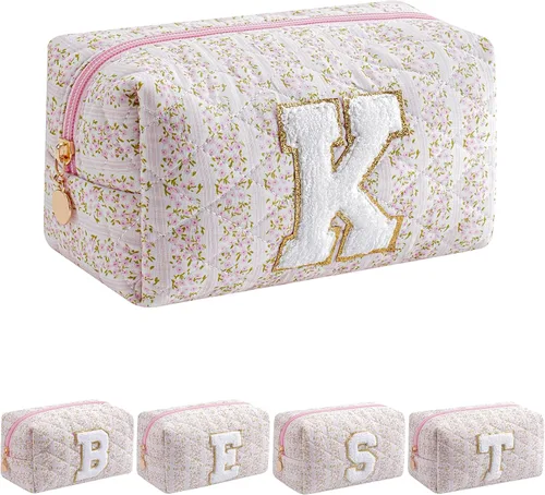 Miniatura 44 de Bolsa de maquillaje alfabética JOVAKIT, bolsa de cosméticos para mujeres, regalos de Navidad para niñas de 6 a 18 años, neceser de viaje con flores