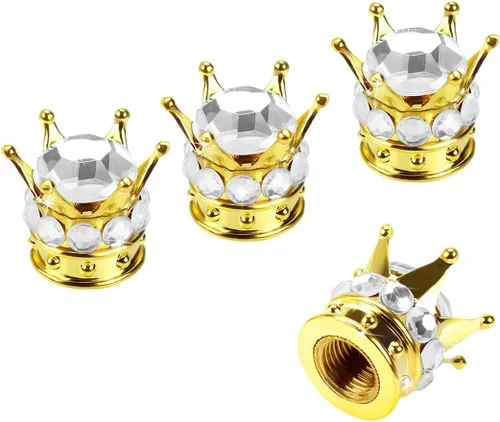 Tapones de vástago de válvula de neumático Crown, 4 piezas de tapas de aire de vástago de automóvil hechas a mano con diamantes de imitación