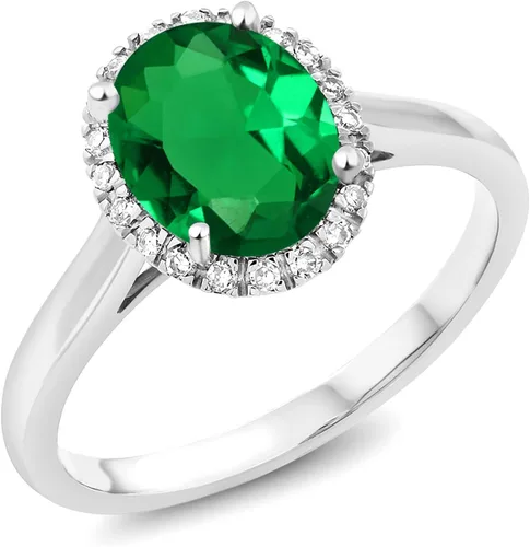 Miniatura 24 de Gem Stone King Anillo de compromiso ovalado de oro blanco de 10 quilates con piedra natal y halo de diamantes Ovalado de 0.354 x 0.276 in Anillo