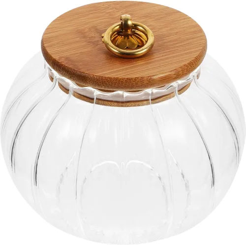 Hemoton Tarro de almacenamiento de vidrio en forma de calabaza con tapa de bambú, recipiente hermético transparente de 27 onzas para organizar café