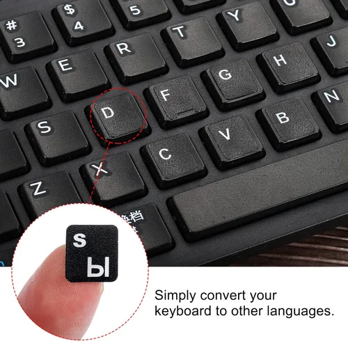 Miniatura 4 de PATIKIL Calcomanías de diseño de teclado ruso, paquete de 4 fundas universales de repuesto para computadora de escritorio, fondo negro, letras